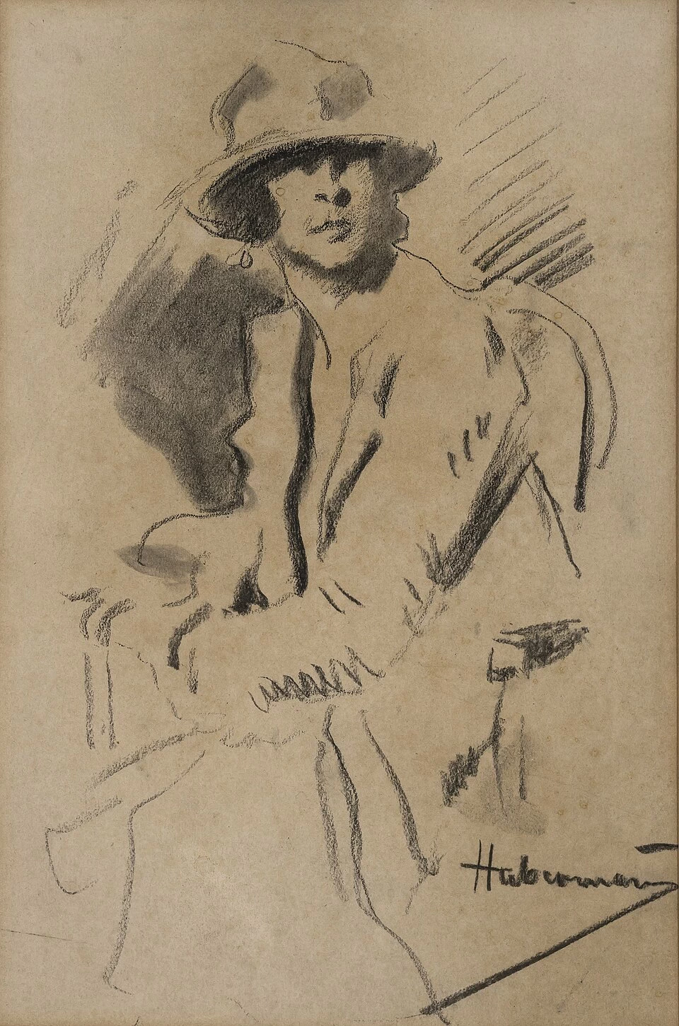 Hugo von Habermann - Donna seduta con cappello